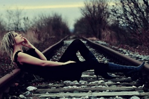 girl on train line