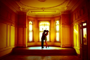 husband wife kiss in church