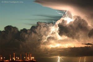 lightning sky on the city