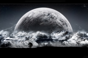 moon splash into cloudes